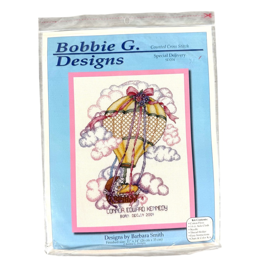 Bobbie G. Designs Special Delivery Cross Stitch Kit SD204 Hot Air Balloon USA